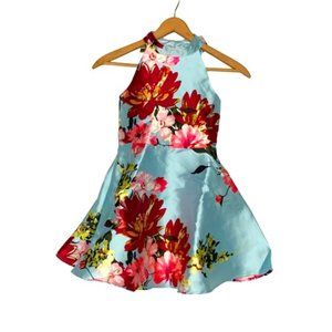 Pink & Violet Big Girls Blue Floral-Print Scalloped Mikado Dress Sz 14 MSRP $84